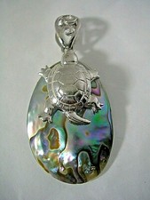 TURTLE PENDANT WITH ABALONE SET IN STERLING SILVER