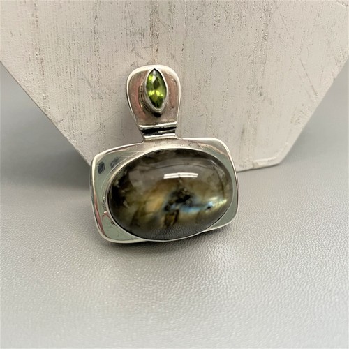 Colgante grande de plata de ley peridoto y labradorita amarilla verde sin marca - Imagen 10 de 12