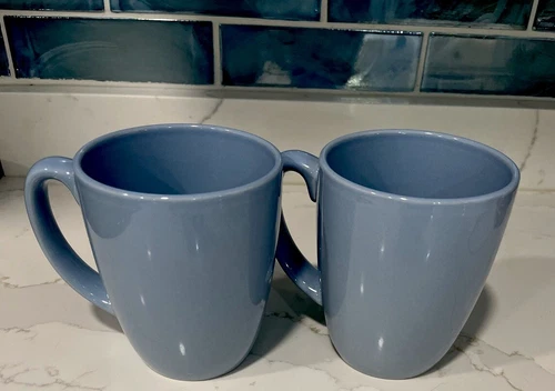Set of 2 Vintage CORELLE Light Blue Stoneware Coffee Tea Cups Mugs Replacement