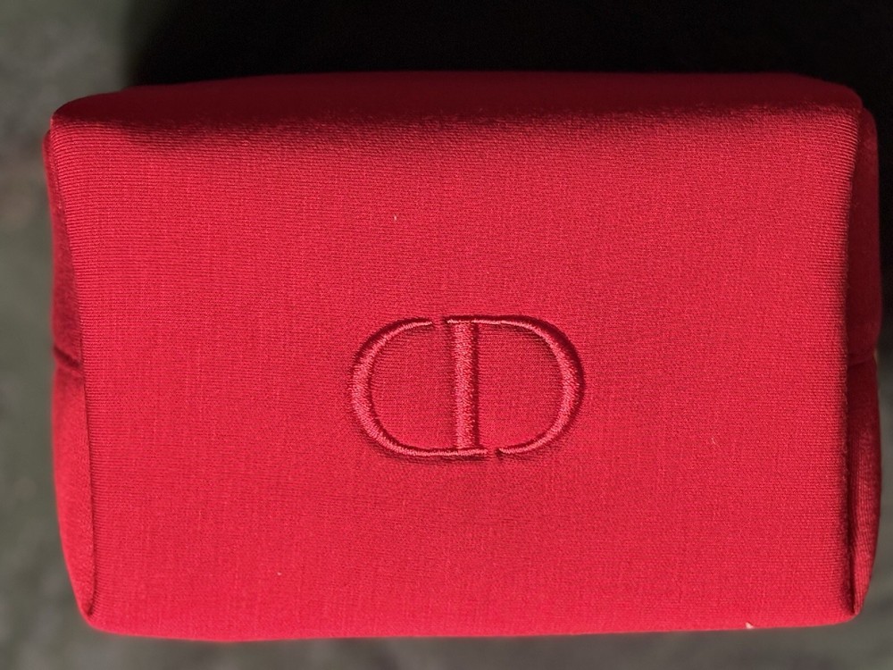 CHRISTIAN DIOR Red Velvet  Pouch Purse Cosmetics Clutch Makeup Bag Zip Brand NIB