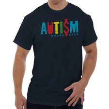 Cool Autism Awareness Jigsaw Puzzle Pieces Womens or Mens Crewneck T Shirt Tee