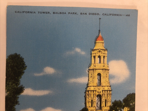 Postal de lino vintage de California Tower, Balboa Park, San Diego, California - Imagen 3 de 7