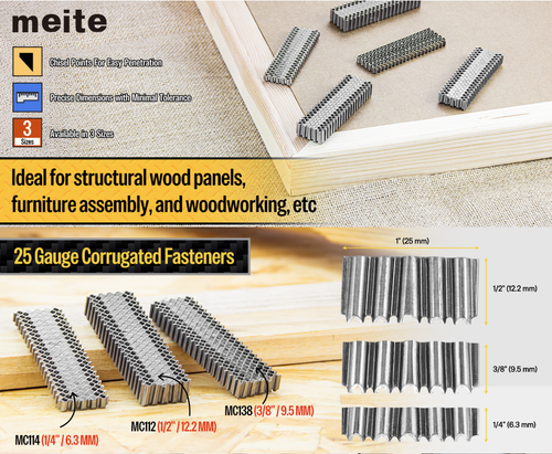 1,200-8,000 PCS meite 25 Gauge 1" Crown Corrugated Fasteners 1/4" to 1/2" Length - Picture 28 of 38