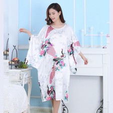 Women Pullover Nightdress Chinese Silk Satin Sleepwear Night Robe Plus Size