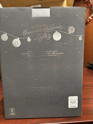 NEW Pottery Barn Silver Ornaments Garland Christmas Timer LED Lights 6' NIB - Picture 4 of 8