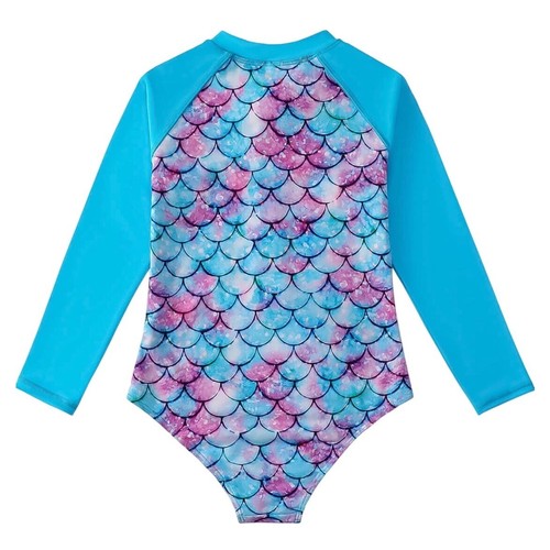 Mermaid Scale Long Sleeve Swimsuit Rash Guard with Zipper, Size 7T - Picture 2 of 8