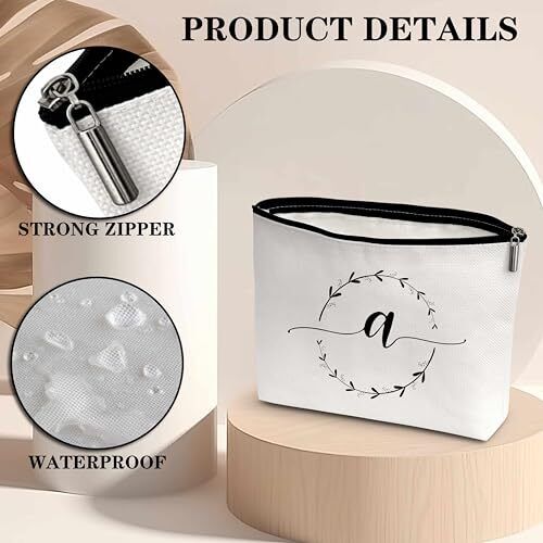 monogram makeup bag Letter Toiletry Pouch Letter Cosmetic Bag Initial Makeup A - Picture 3 of 5