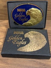 NRA Golden Eagles Belt Buckle, Blue Enamel NRA 3.5  x 2.5" With Box