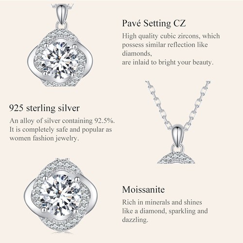 Voroco S925 Sterling Silver Shining Moissanite Necklace European Women Jewelry - Imagen 8 de 12