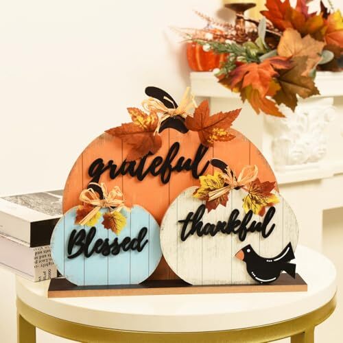 Fall Decorations for Home Farmhouse Wooden Fall Pumpkin Decor Indoor Grateful - Picture 7 of 8