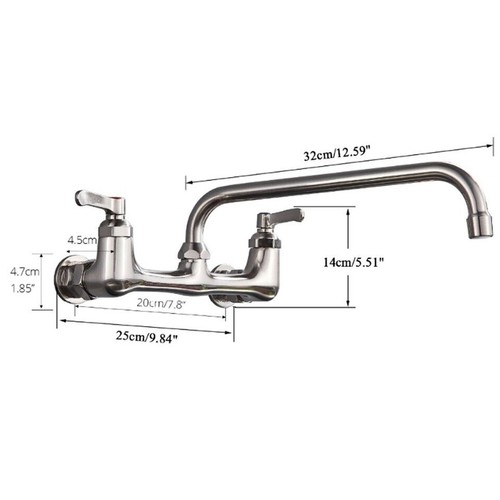 Kitchen Faucet Wall Mount Commercial Sink Faucet 12 In Swivel Spout 2 Handle Tap - Picture 2 of 13