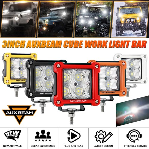 AUXBEAM 2pcs 3Inch LED Cube Pods Work Light Bar Spot Beam Driving Fog Lamp ATV - Picture 1 of 17