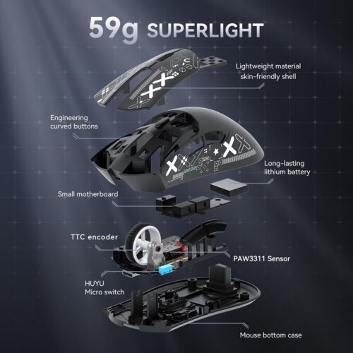 ATTACK SHARK R1 49g PixArt PAW3311 Gaming Sensor, BT/2.4G Wireless/Wired Mouse - Picture 35 of 50