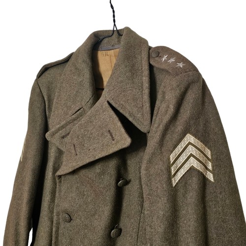 VINTAGE Danish Military Great Coat Wool Green Circ WW2 Men insignia chevron army - Picture 4 of 24