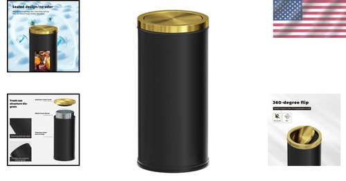 Versatile 8GAL Gold Stainless Steel Trash Can for Kitchen & Commercial Use - Picture 2 of 9
