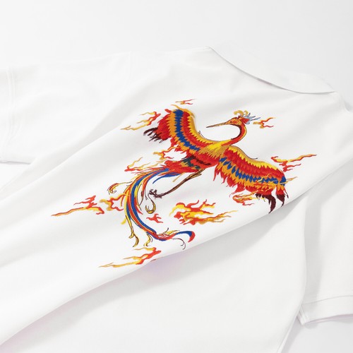 Niepce Men's Japanese Flyinp Phoenix Embroidered Polo Short Sleeves Shirt - Picture 23 of 28