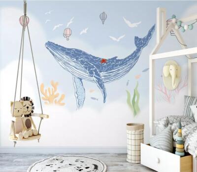 Papier peint 3D bleu nuages liquidation baleine ZHUB2800 mural amovible auto-adhésif Ann