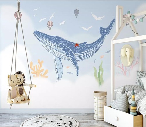 Papier peint 3D bleu nuages liquidation baleine ZHUB2800 mural amovible auto-adhésif Ann