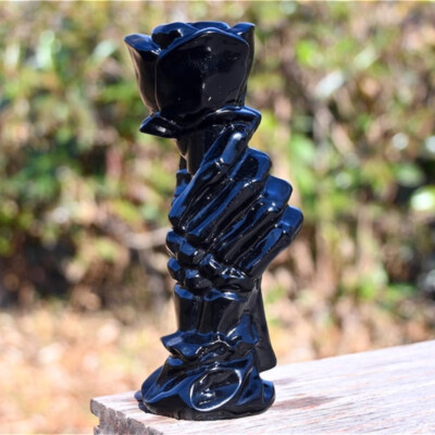 3'' Natural Obsidian rose statue Crystal gift reiki decor carved Crystal heal 1x