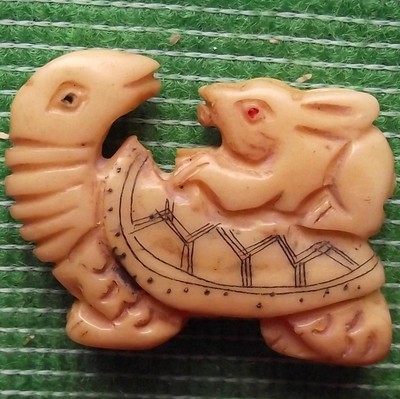 Japanese Carved Scrimshaw Netsuke Bovine Bone Turtle Tortoise Terrapin d