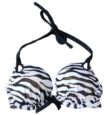 Victoria's Secret Gorgeous Swim Add-2-Cups Halter Bikini Top Zebra Print Sparkle