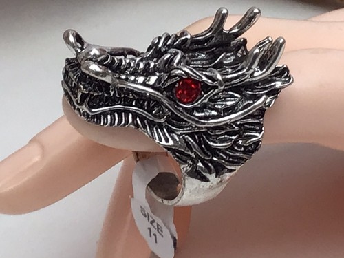 Anillo Gótico Gótico Místico Cabeza de Dragón Ojo Rojo Talla 11 Bisutería - Imagen 10 de 10