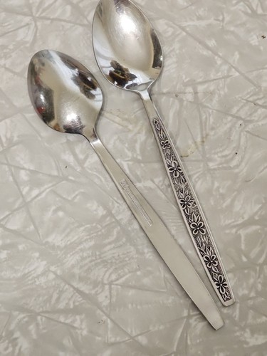 Rogers Stainless La Spana Soup Spoons 7" floral MCM flatware Stanley Roberts (2) - Picture 6 of 7