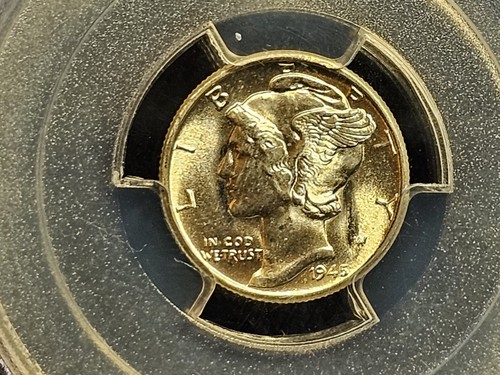 Moneda de diez centavos Mercury 1945 P graduación profesional MS66 blanco escarchado brillo belleza - Imagen 4 de 4
