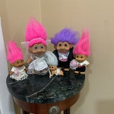 5 Vintage RUSS Troll Dolls 1991 .WEDDING, MOM DED AND 3 KIDS  