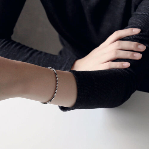 "Brazalete de cadena plana de plata esterlina S925 genuino de 3 mm para mujer retro 7,28""" - Imagen 2 de 6