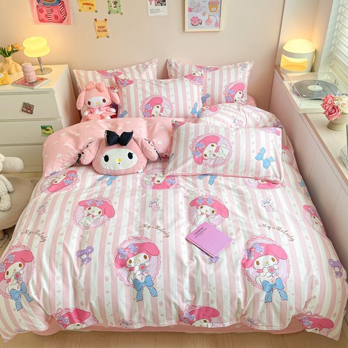 Anime Melody Cinnamoroll Kuromi Bedding Set Cotton Quilt Cover Sheet Pillowcase - Picture 17 of 44