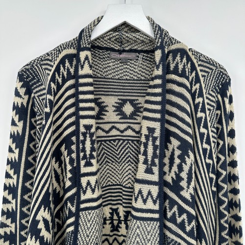 Metric Duster Cardigan Sweater Size Large Fringe Stretch Knit Open Draped Front - Picture 4 of 12