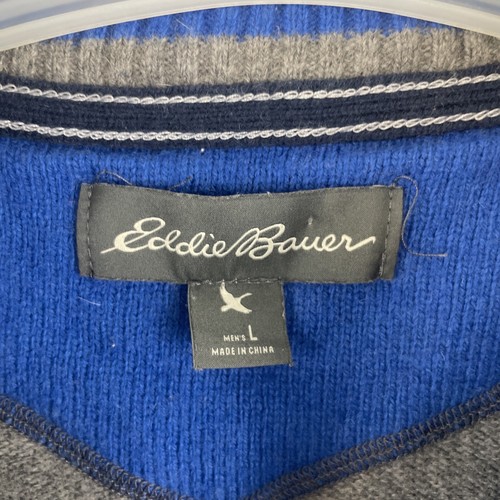 Suéter Eddie Bauer Para Hombre Talla L Gris Azul Rayas 1/4 Cremallera Mezcla Lana Exterior - Imagen 7 de 11