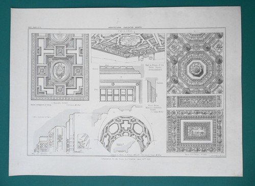 ARCHITECTURE Historical Ceilings St. Peter's Rome Milan - SCARCE 1858 Print