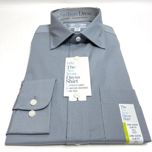 NWT CROFT & BARROW Men's Flagstone Gray No-Iron Stretch Dress Shirt 14.5 Small - Picture 1 of 4