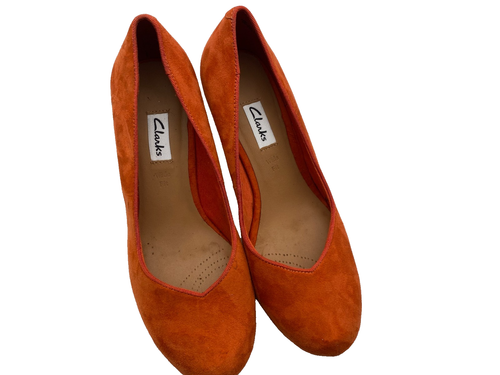 Clarks Shoes Women Size 37 Real Suede Orange High Heel Court Size 4 - Picture 10 of 11