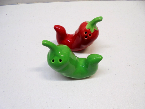 Jalapeno Hot Pepper Salt & Pepper Shakers Porcelain