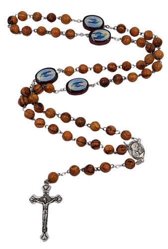 Olivenholz Perlen Rosenkranz Halskette mit katholischen Heiligen Perle Jesus Kreuz Kruzifix - Bild 2 von 4