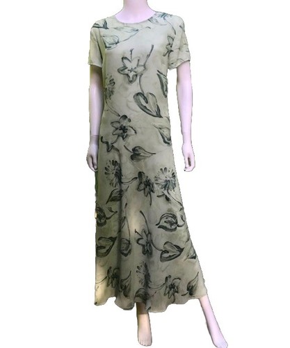 Green Coldwater Creek Floral Maxi Dress Two Piece With Slip Boho Cottage Small