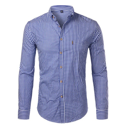 Small Plaid Button Down Shirt Men Summer Long Sleeve Mens Dress Shirts Checks - Picture 11 of 27