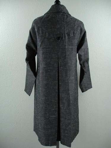 Women's sz S M Vtg 1940's Black White Tweed Long Swing Coat Button Lined Pockets - Picture 5 of 15