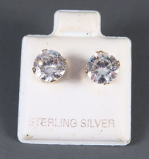 STERLING SILVER Super Sweet CLEAR ROUND CZ STUD EARRINGS 7mm, 1.3ct Each, 2.6tcw