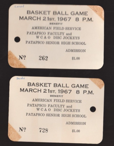 Boletos de servicio de campo americano Patapsco High School Baltimore MD 21 de marzo de 1967 - Imagen 1 de 5