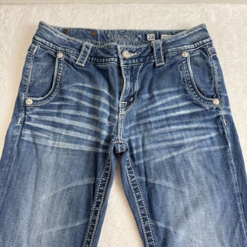 Miss Me Wide Leg Jeans Pants Womens 28 Blue Low Rise Logo Denim Cotton Stretch - Picture 3 of 19