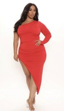 Fashion Nova One Shoulder Formal Maxi Dress, Size 3X / XXXL, Red, Fitted