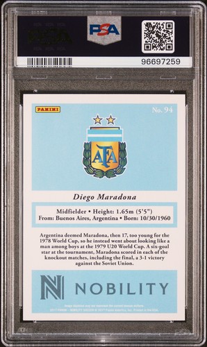 2017 PANINI NOBILITY #94 DIEGO MARADONA PSA 9 - Picture 2 of 2