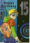 15th Happy Birthday Greeting Card Boy's 15 Years Old Guitarist Music Bands