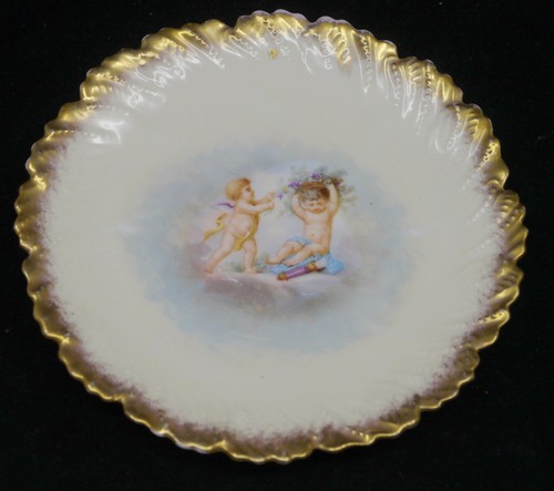 OLD AHRENFELDT, LAVIOLETTE FRENCH LIMOGES PORCELAIN PLATE w CHERUBS, PUTTI - Picture 1 of 4