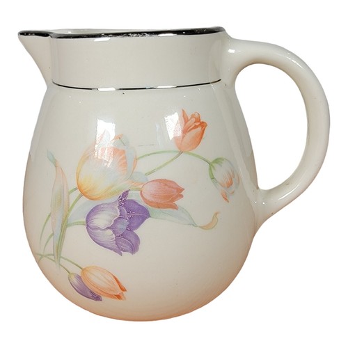 HALL China - TULIPS - MEDALLION JUG - NO LID VTG Not Stamped - Foto 3 di 22