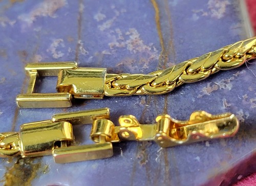 Bracelet Vtg Gold Tone Wheat Chain 7 1/2" Bright Shiny - Picture 2 of 7